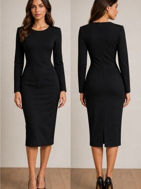 Brass XS Black Bodycon Midi Dress
Long Sleeve Minimalist Fitted
